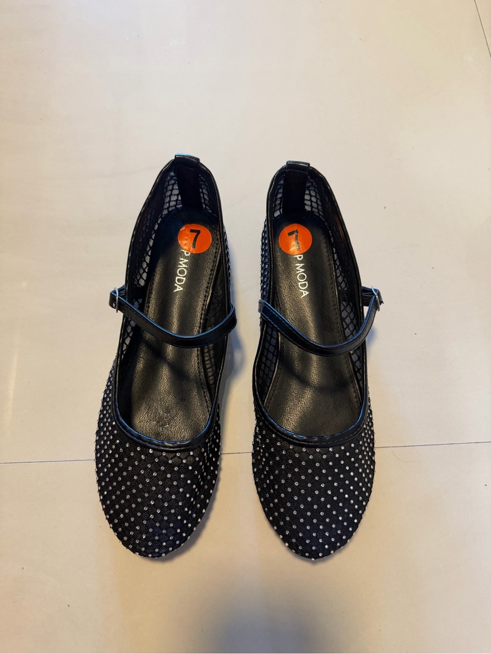TOP Moda Black Mary Jane Flats with Silver Stud Accents